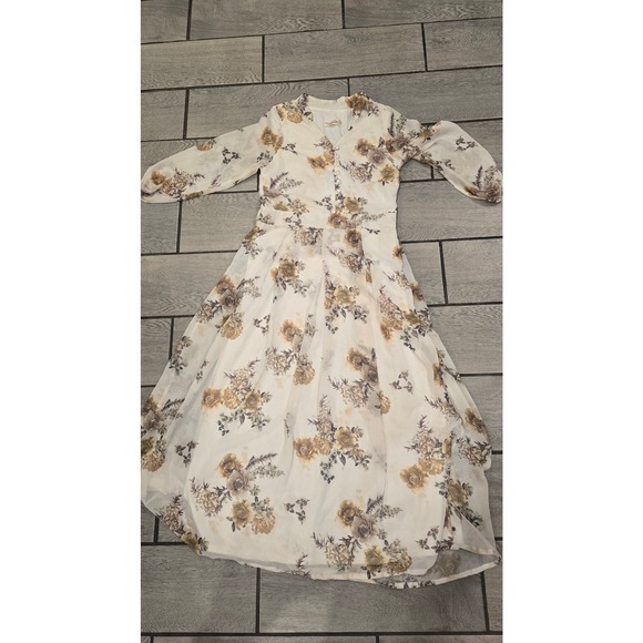 Marchesa Floral Print Sheer Chiffon Midi Dress Size 14 - Picture 6 of 8